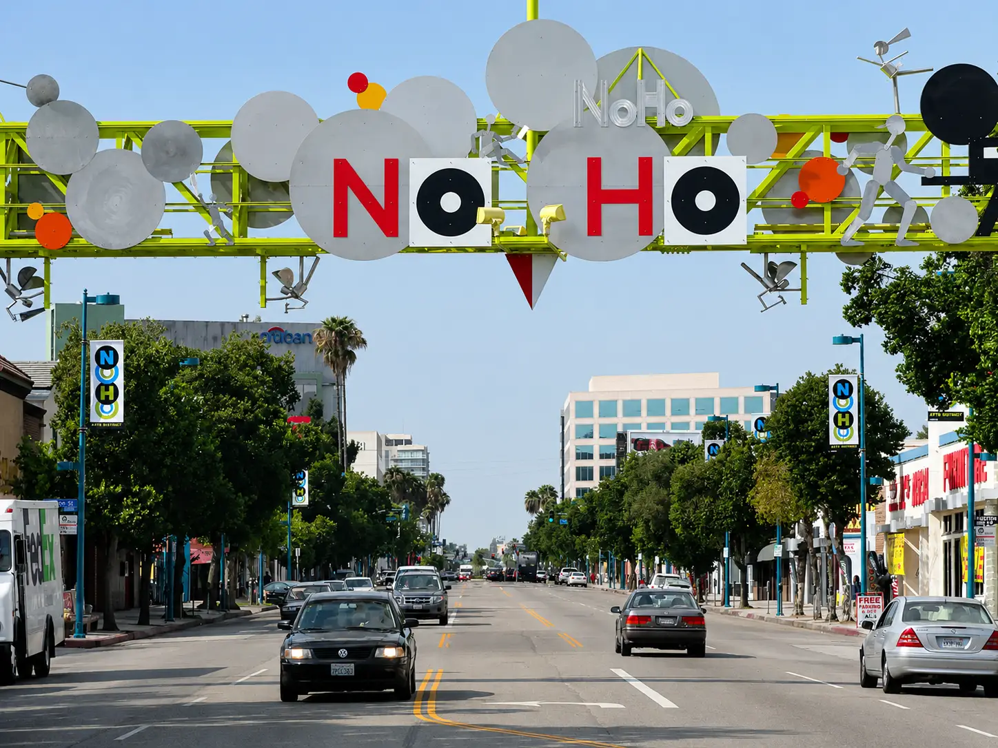 The colorful NoHo gateway sign spanning the boulevard in the North Hollywood Arts District