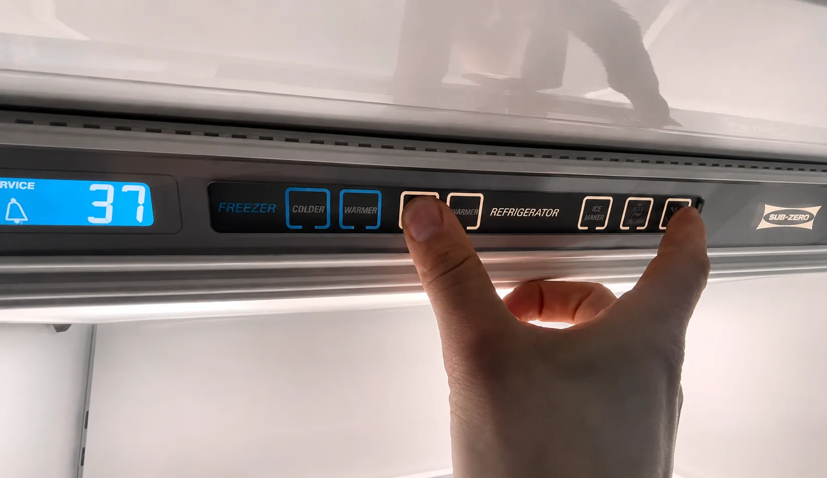 Built in Sub-Zero style refrigerator in a high end kitchen